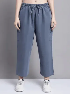 Women Grey multi pocket denim finish Culottes cargo cotton Pant 28