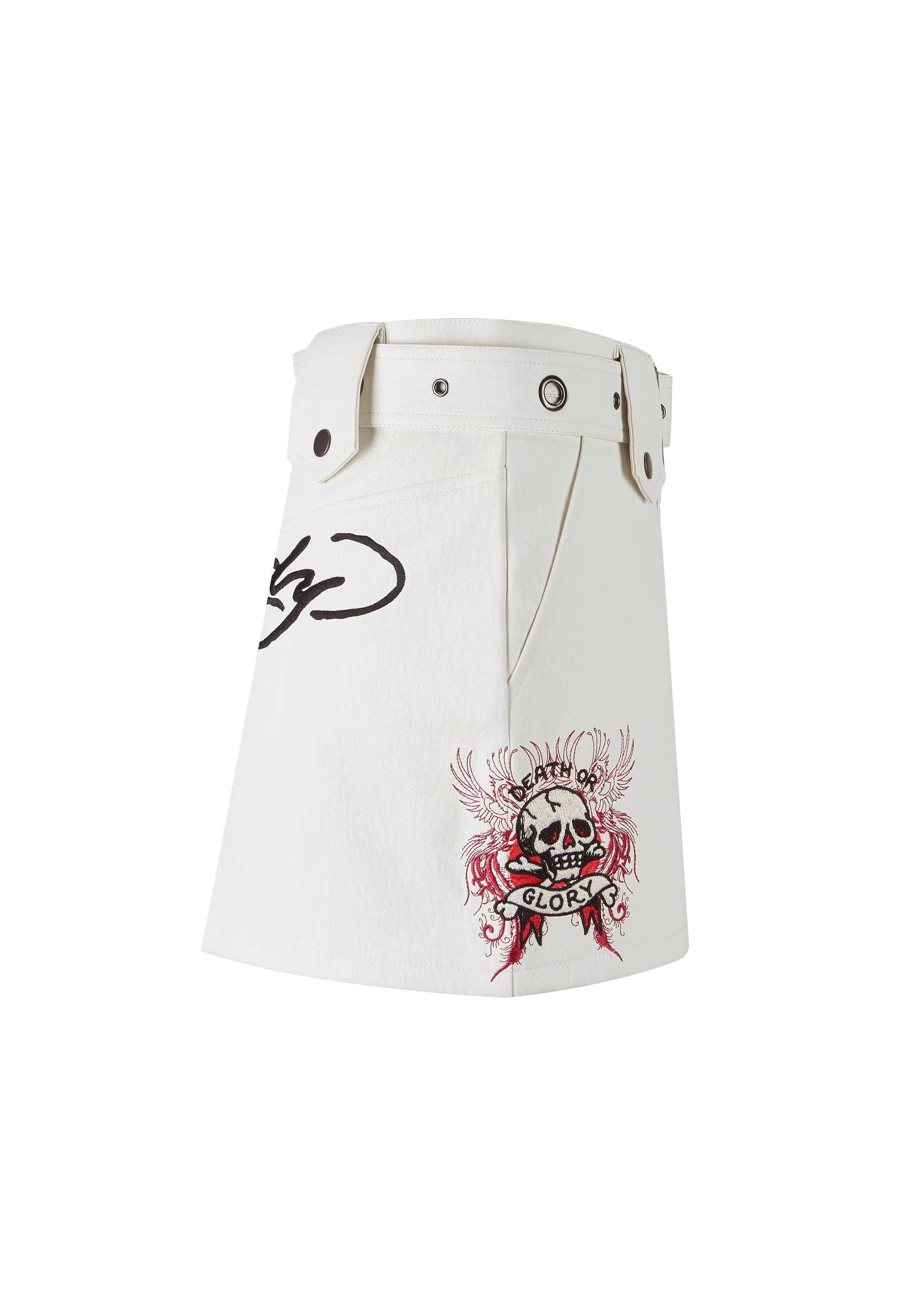 Womens Death Or Glory Vegan Leather Mini Skirt  - Off White