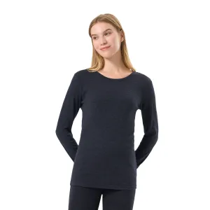 Women's Merino 250g Long Sleeve Crew Thermal Top Black Grey Heather